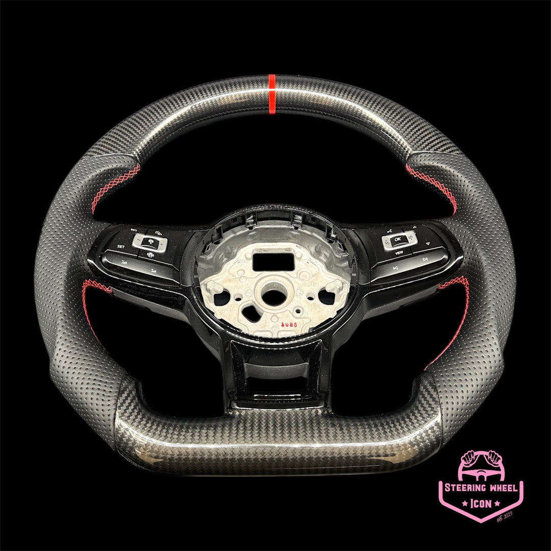 VW MK7/7.5 Perforiertes Leder/Carbon Sportlenkrad mit MuFu (Rot)